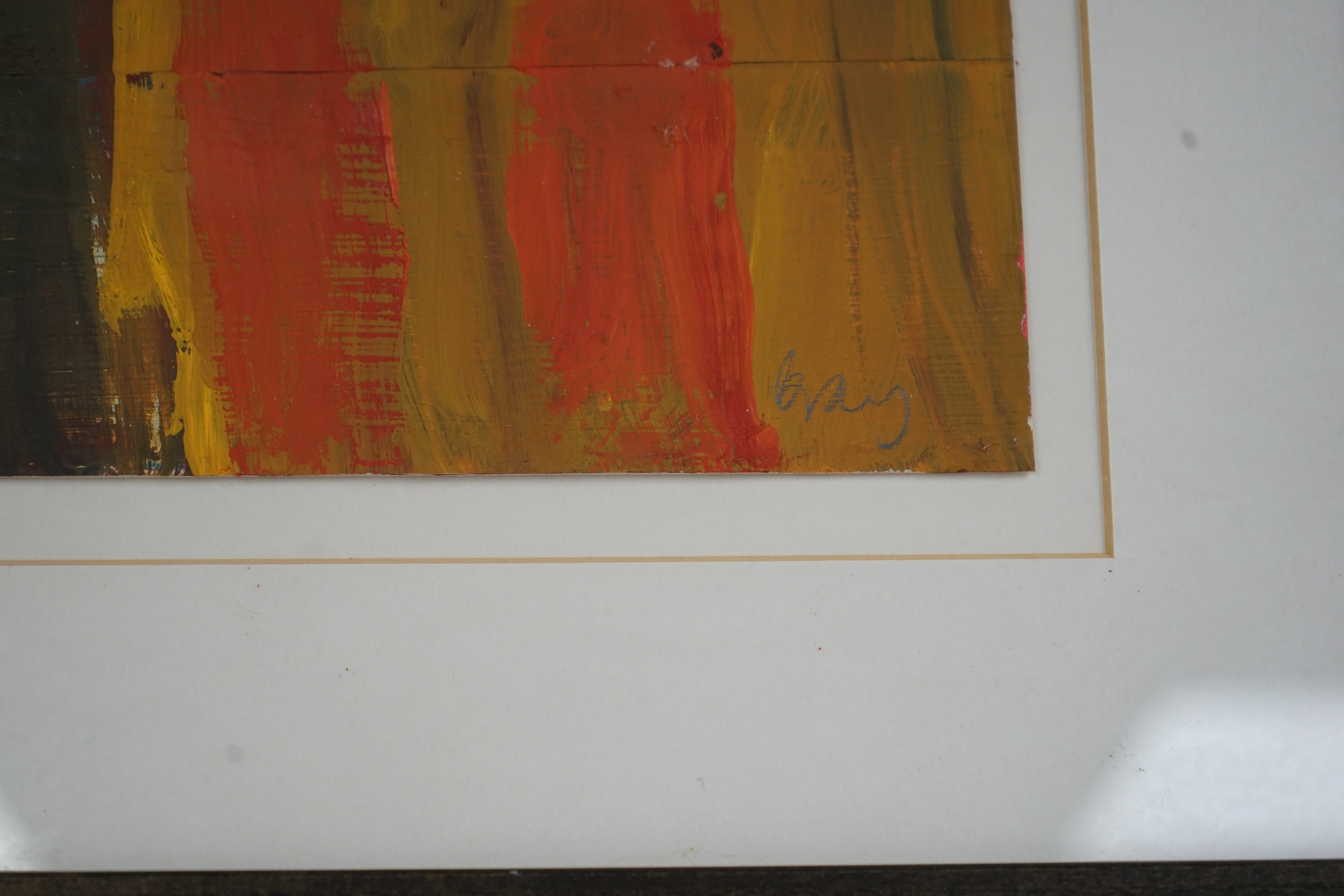 Two abstract compositions comprising Gustavo Silva, charcoal and Jill Ray, oil and mixed media, ‘Bruce's Field’, each signed, largest 38 x 33cm. Condition - fair to good